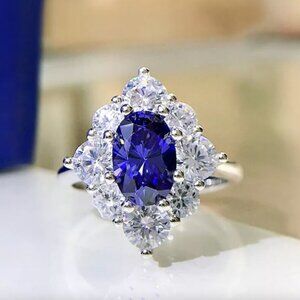 NEW 925 Sterling Silver Blue Sapphire Diamond Ring